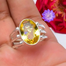 Anillo de joyería hecho a mano de plata esterlina 925 con piedras preciosas de citrino amarillo regalo para ella