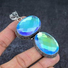 Colgante de joyería de plata de ley 925 con piedras preciosas de topacio místico 3,35" regalo para ella j82