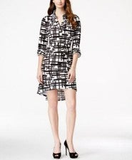 Vestido camisero alto bajo para mujer INC International Concepts negro blanco XS