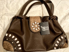 Bolso de mano estilo Doctor con pelo de becerro marrón - Angel Ranch Western -