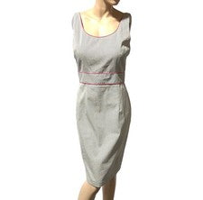 Vestido London Times Mujer Talla 10 Gris y Blanco Rayas Rosa Borde Lápiz Nuevo con Etiquetas
