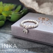 Anillo apilable elástico con cuentas de plata de ley 925 encanto elefante de INKA