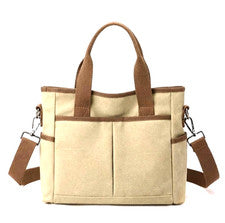 Bolso de Mano de Lona Premium para Mujer Bandolera Bolso de Hombro Múltiples Bolsillos Beige