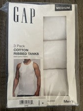 Nuevo paquete de 3 camisetas sin mangas acanaladas blancas lisas de mezcla de algodón GAP para hombre M