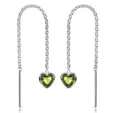 MATERIA 925 Plata Pendientes Corazón Pasador para Mujer con Circonitas Verdes