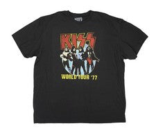 Camiseta negra de manga corta para hombre KISS World Tour ’77 Rock Band