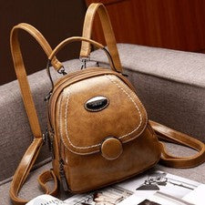 Mochila pequeña de cuero con cera de aceite para mujer de moda mini lindo bolso de hombro mochila