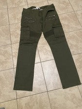 Moda Nova Para Hombre Oliva Pantalones Carga Algodón Sarga Calce Regular Talla 36