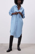 Vestido Camisa Zara Rayas Talla S Azul Cuello Línea A Moda