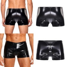 Calzoncillos boxer para hombre Pantalones de PU Moda Ropa interior Lencería con cremallera Calzoncillos Sissy