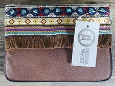 MODA WEST BANDOLERA BOLSO CLUTCH MONEDERO MARRÓN IMITACIÓN CUERO NUEVO CON ETIQUETA