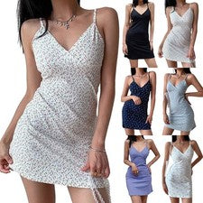 Vestido Mujer Poliéster Delgado Sin Mangas Espagueti - Vestido Cinturón Cuello en V