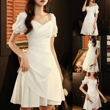Moda Mujer Francés Retro Vestido Manga Corta Falda Cintura Cóctel Fiesta Club