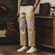 Pantalones rectos estilo americano para hombre algodón hasta el tobillo cintura elástica exterior talla