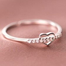 Mujeres Niñas 925 Plata Esterlina Cristal Corazón Anillo Ajustable Joyería Regalo Reino Unido