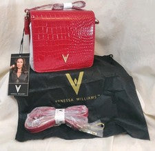 Bolso Bandolera Convertible Vanessa Williams Para Mujer ROJO Cocodrilo Repujado NUEVO
