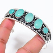 Brazalete ajustable de plata de ley 925 con piedras preciosas de calcedonia Aqua para regalo
