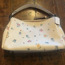 Bolso de Hombro Coach Blanco Floral Guijarro Cremallera Para Mujer Diseñador