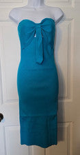Vestido ceñido al cuerpo The Frolic azul tejido para mujer ñandú mediano nuevo con etiquetas abertura halter bandeau