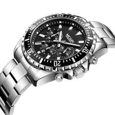 MEGIR Reloj Pulsera Hombre Informal Cuarzo Cronógrafo Acero Inoxidable Impermeable