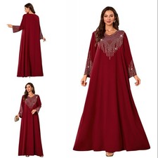 Ropa para mujer Moda Lo último Diamante Cuello en V Informal Suelto Dubai Vestido Bata Abaya