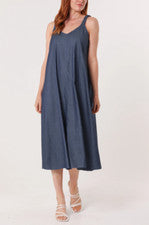 Maxi Vestido Para Mujer Informal De Gran Tamaño Sin Mangas con Tirantes Denim Acampanado Dobladillo Ancho Cami