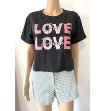 Camiseta corta estampada cuello redondo negra S de moda de verano para mujer