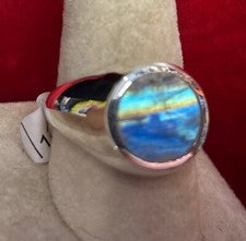 Anillo de plata de ley para hombre talla 8 piedra lunar arco iris