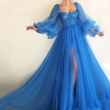 Mujeres Nuevo Moda Verano Manga Larga Línea A Tul Vestido Largo Playa Vacaciones Maxi