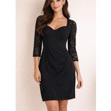 Vestido midi para mujer FEHAUTÉ negro manga encaje cuello cuadrado talla XL