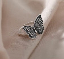 Anillo ajustable mariposa vintage de plata de ley 925 para mujer niña joyería regalo