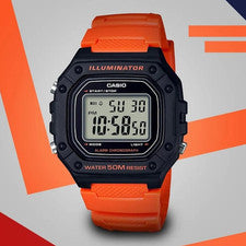 Reloj Digital Casio W218H-4B2V, Cronógrafo 50 Metros, Alarma, Resina Naranja,