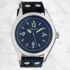 Oozoo Unisex Reloj de Pulsera de Mujer Relojes Analógico Cuero Azul Camuflaje
