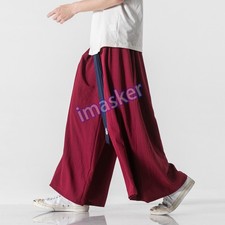 Pantalones chinos para hombre falda pantalones Hanfu estilo étnico retro pantalones de pierna ancha