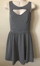 Vestido para mujer Material Girl negro a lunares sin mangas corte acampanado talla S