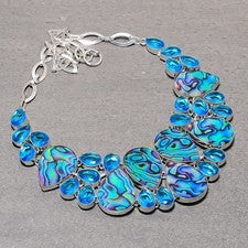 Collar Hecho a Mano Joyería Moda Piedras Preciosas Topacio Azul Londres Concha Abulón 18"
