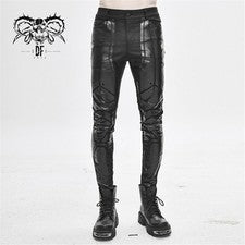 Pantalones de empalme de pu góticos para hombre con patrón de anime punk rock calce ajustado pantalones diarios