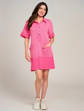 Mini Vestido BIBI Para Mujer Tejido Gofre Pequeño Rosa Lavado Fucsia Polo Nuevo con Etiquetas