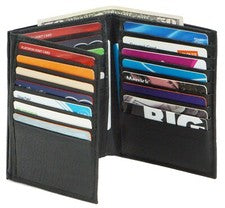 Cartera para hombre europea de cuero de vaca triple pliegue para hombre 2 ranuras para tarjetas ID-20 negra