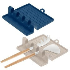 Paquete de 2 reposa utensilios de cocina múltiples de silicona, resistentes al calor [caqui, azul oscuro]