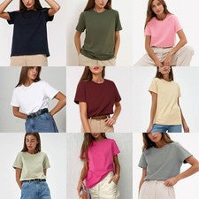 Camiseta para mujer de algodón manga corta verano cuello redondo moda informal