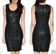 Sexy vestido de cuero negro para mujer genuino suave piel de cordero elegante vestido para dama