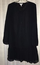 NUEVO Vestido negro Draper James transparente manga larga cuello atado - talla grande L