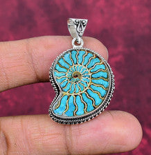 Colgante de joyería curativa hecha a mano de plata de ley 925 con piedras preciosas fósiles de amonita