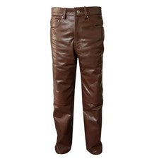 Pantalones Estilo Hombre Marrón Cuero Oveja Elegante y Sexy Pantalón Estilo Motociclista