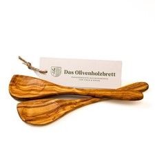 Volteador de sartenes de madera de olivo con hueco y esquina, juego de 2