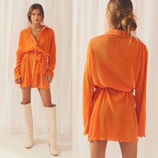 Mini Vestido Peppermayo Soho Chic Camisa Plisada Corbata Mandarina Para Mujer Talla 10 Nuevo con Etiquetas
