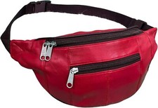 Riñonera de viaje de calidad de cuero real para damas y mujeres 1013 roja