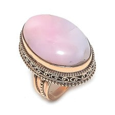 Anillo de joyería de cobre con piedras preciosas de ópalo rosa talla 7,5 regalo para ella e008