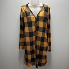 Moda Ropa Para Mujer S/M Amarillo Negro Manga Larga Camisa Vestido Bolsillos Nuevo con Etiquetas